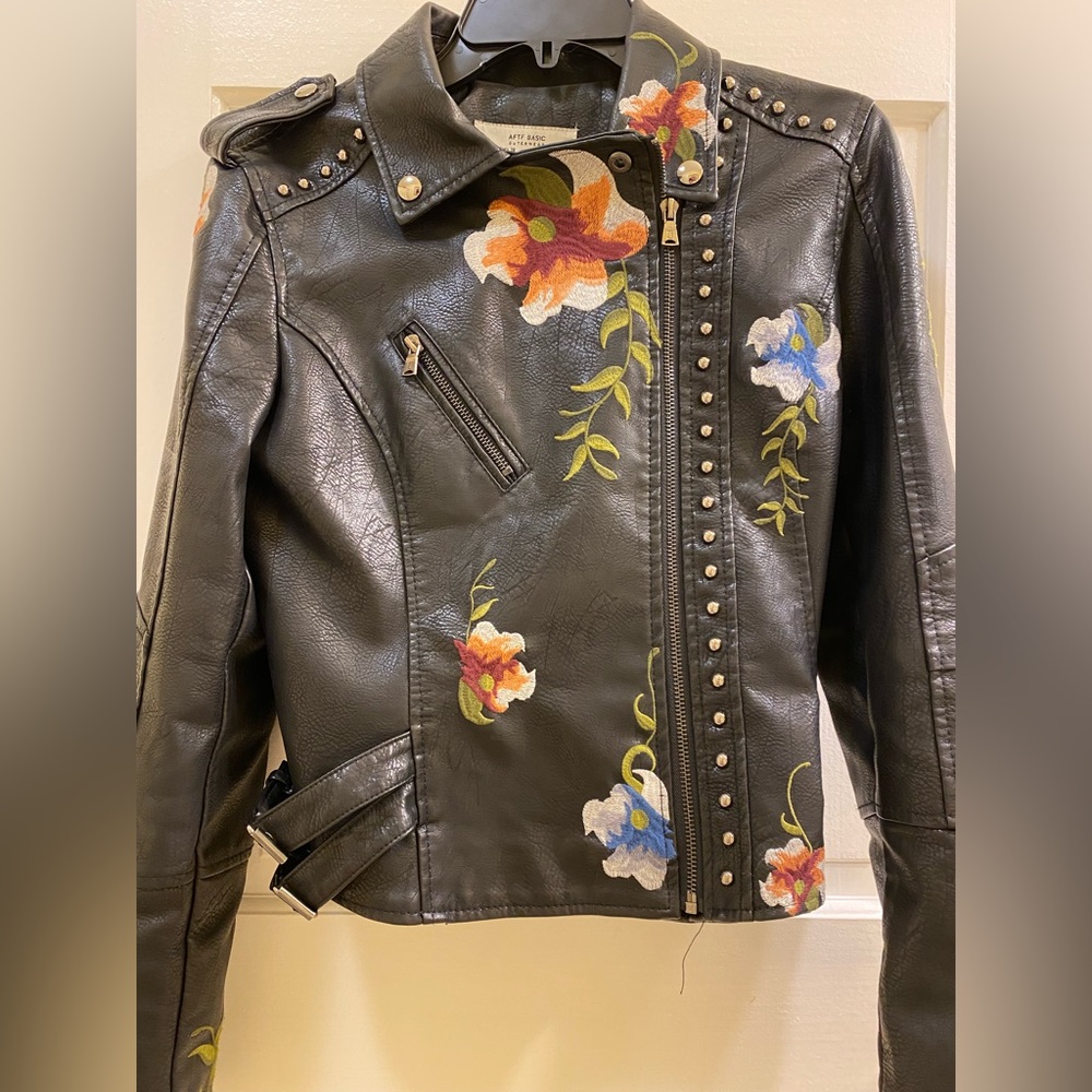 AFTF Faux Leather Floral Jacket